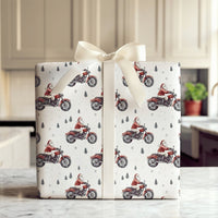 Red Motorcycle Christmas Gift Wrap, Biker Santa Wrapping Paper, Pine Tree Winter Santa Wrapping Paper, Holiday Biker Gift Wrap Roll