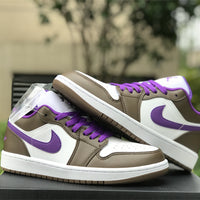 Low Top Sneakers, White Purple Brown Colorway, Lace Up Design, Casual Gift for Sneaker Fans