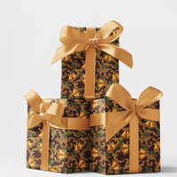 Vintage Gold Bells Holly Pattern Wrapping Paper, Christmas Gift Wrap Paper, Retro Xmas Holiday Gift Wrap Roll