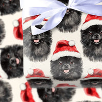 Santa Hat Dog Gift Wrap, Black Pomeranian Christmas Wrapping Paper, Festive Puppy Xmas Wrapping Paper, Dog Lover Holiday Gift Wrapping Paper