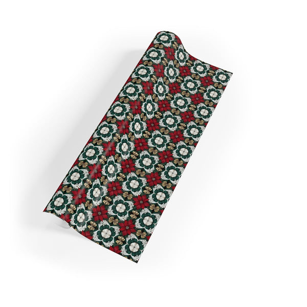 Luxury Red Floral Holiday Gift Wrap, Christmas Poinsettia Wrapping Paper, Botanical Winter Festive Wrapping Paper