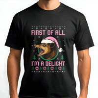 Adorable Possum Ugly Sweater Shirt, Humorous Opossum Santa Hat Christmas T-Shirt, Holiday Animal Graphic Tee, Possum Lover Christmas T-Shirt