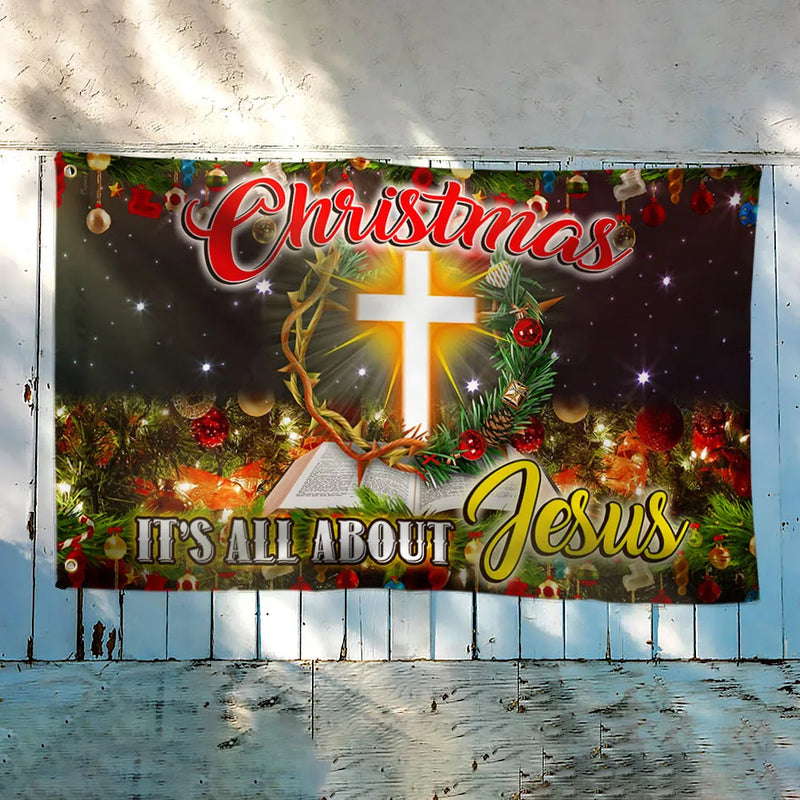 Christian Cross Nativity Flag, It's All About Jesus Christmas House Flag, Double Sided Holiday Garden Flag, Religious Xmas Decor
