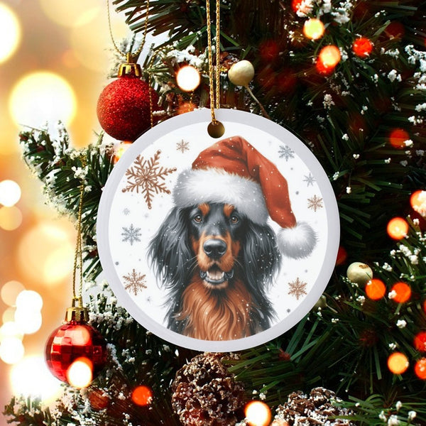 Santa Hat Gordon Setter Dog Ornament, Gordon Setter Christmas Ornament, Gordon Setter Ceramic Holiday Ornament, Dog Lover Tre