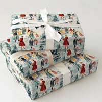 Nostalgic Holiday Gift Wrap, Vintage Winter Village Christmas Wrapping Paper, Retro Town Wrapping Paper, Festive Xmas Gift Wrap Roll