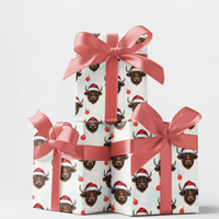 Santa Hat Holiday Gift Wrap, Highland Cow Christmas Wrapping Paper, Rustic Winter Farm Animal Wrapping Paper, Country Xmas Gift Wrap Roll