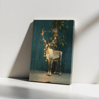 Whimsical Winter Forest Canvas Print, Christmas Reindeer with Fairy Lights Canvas Wall Art, Festive Holiday Wall Decor, Xmas Home Present