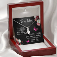 Sparkly Cubic Zirconia Ribbon Pendant Necklace, To My Mom Ribbon Necklace, 14k White Gold Finish Necklace, Mother Birthday Christmas Present