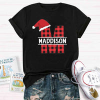 Custom Name Buffalo Plaid Holiday Graphic Tee, Personalized Plaid Christmas T-Shirt, Matching Family Xmas Shirt, Christmas Eve Present