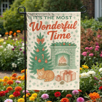 Comfy Holiday Cat Yard Flag, Cat by Fireplace Christmas Garden Flag, Winter Kitten Garden Flag, Festive Lawn Banner, Pet Lover Porch Flag
