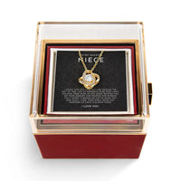 Cubic Zirconia Knot Pendant, Niece Love Knot Necklace, Gold Finish Love Knot Jewelry, Rotating Rose Box, Birthday Christmas Present for Her