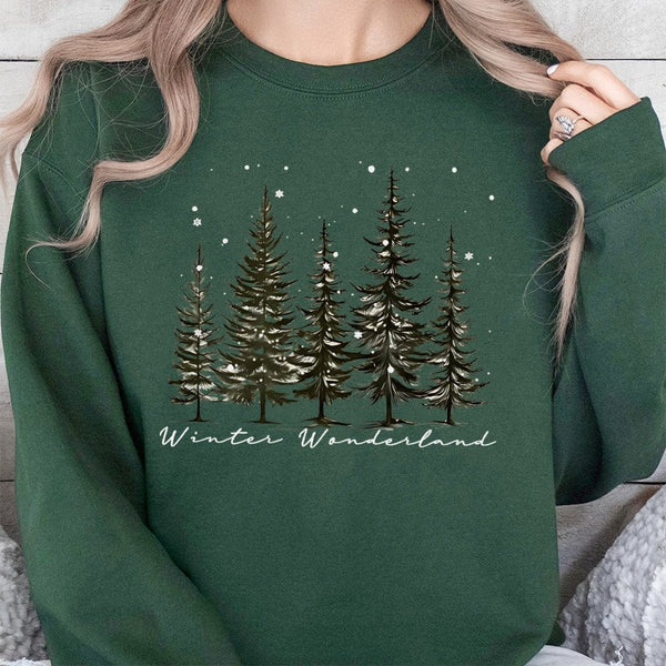 Pine Tree Forest Sweatshirt, Winter Wonderland Sweatshirt, Christmas Nature Graphic Crewneck, Comfy Holiday Sweater, Winter F