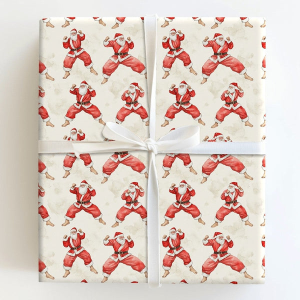 Martial Arts Holiday Gift Wrap, Karate Santa Christmas Wrapping Paper, Humorous Secret Santa Wrapping Paper, Novelty Christma