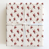 Ice Hockey Christmas Gift Wrap, Hockey Santa Wrapping Paper, Watercolor Santa Present Paper, Winter Sports Holiday Wrap, Hockey Fan Gift Wrap