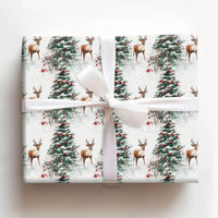 Christmas Tree Gift Wrap, Watercolor Reindeer Wrapping Paper, Winter Deer Holiday Wrapping Paper, Rustic Woodland Gift Wrapping Paper