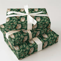 Woodland Bird Gift Wrap, Winter Owl Christmas Wrapping Paper, Rustic Pine and Berry Holiday Paper, Forest Animal Present Wrapping Paper