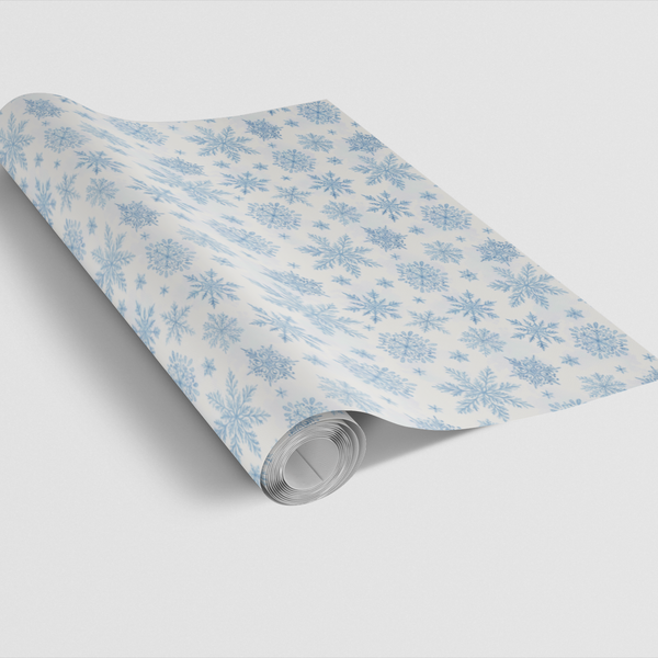 Watercolor Winter Gift Wrap Roll, Snowflake Wrapping Paper, Icy Blue Holiday Wrapping Paper, Christmas Snowflake Gift Wrap Pa
