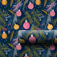 Navy Blue Christmas Gift Wrap, Pink and Gold Ornament Wrapping Paper, Watercolor Bauble Holiday Wrapping Paper, Festive Wrapping Paper