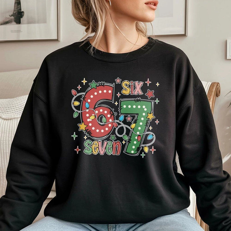 Retro Holiday Lights Sweatshirt, 67 Christmas Sweatshirt, Humorous Xmas Graphic Crewneck, Vintage Holiday Sweatshirt, Present for Men and Women
