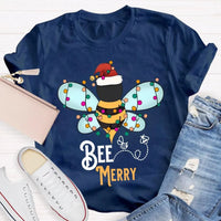 Santa Hat Honeybee Shirt, Bee Merry Christmas T-Shirt, Humorous Bee Lover Holiday Tee, Adorable Insect Xmas Graphic Tee, Christmas Present
