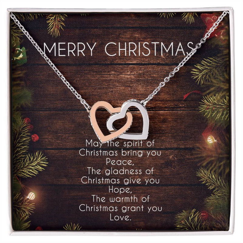 Cubic Zirconia Heart Pendant, Interlocking Hearts Necklace, Polished Surgical Steel Jewelry, Romantic Christmas Present for Wife or Girlfriend