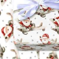 Vintage Flying Santa Gift Wrap, Airplane Santa Wrapping Paper, Watercolor Pilot Santa Christmas Paper, Retro Aviation Gift Wrapping Paper