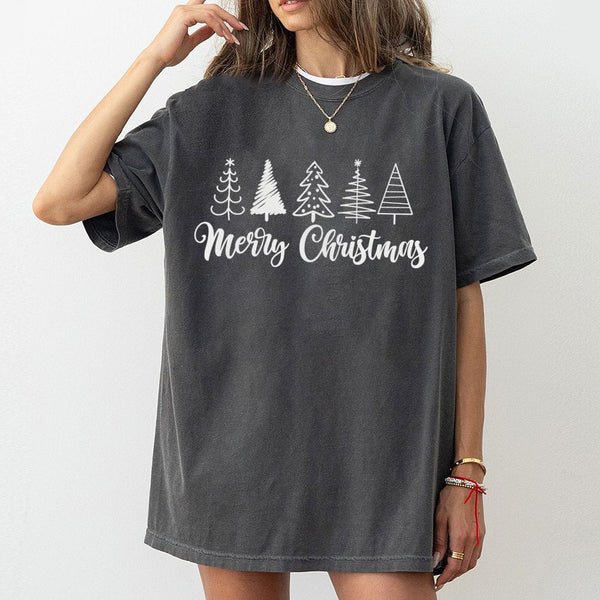 Merry Christmas Pine Graphic Tee, Hand-Drawn Christmas Tree T-Shirt, Holiday Forest Graphic T-Shirt, Vintage Nature Shirt, Wi