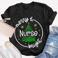 Healthcare RN Holiday Graphic Tee, Merry Nurse Bright Christmas Tree Shirt, Medical Staff Christmas T-Shirt, Nurse Holiday Season Present