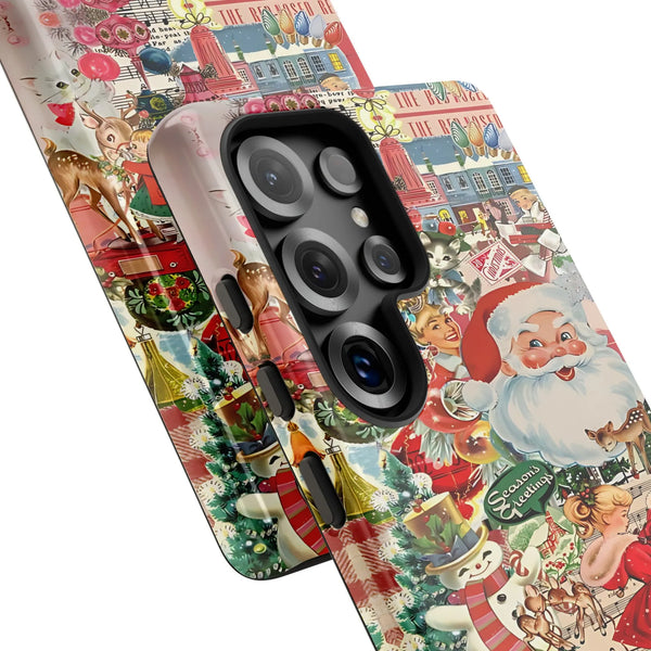Retro Santa Snowman Phone Case, Vintage Christmas Samsung Case, Holiday Collage Phone Cover, Xmas Tough Phone Case, Winter Pr
