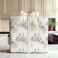 Watercolor Princess Castle Gift Wrap, Fairytale Castle Christmas Wrapping Paper, Magical Pink Castle Wrapping Paper, Holiday Gift Wrap