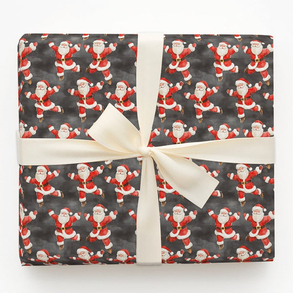Charcoal Dark Holiday Gift Wrap, Dancing Santa Christmas Wrapping Paper, Whimsical Xmas Wrapping Paper, Festive Santa Gift Wr