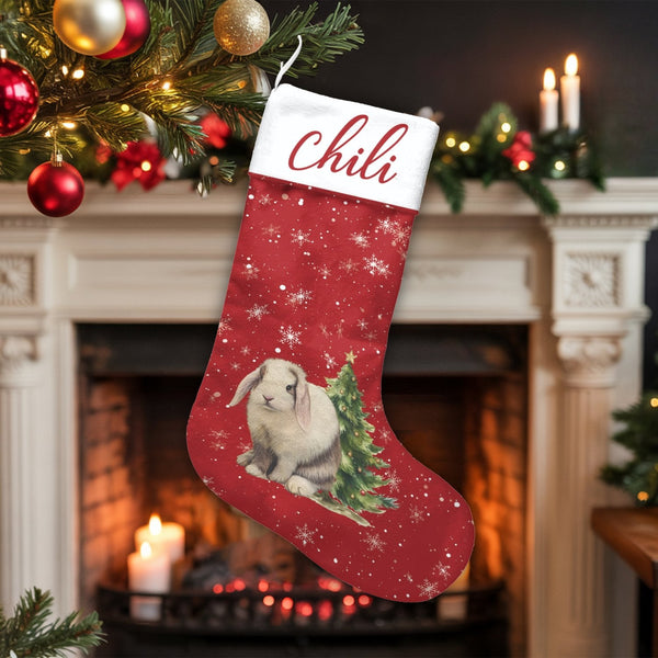 Personalized Rabbit Stocking, Lop-Eared Bunny Christmas Stocking, Custom Pet Holiday Stocking, Animal Christmas Stocking, Bun