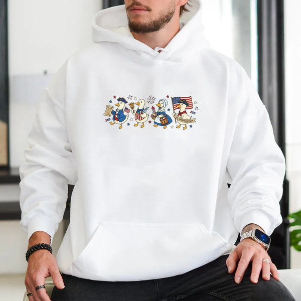 Vintage Americana Winter Holiday Hooded Sweatshirt, Patriotic Snowman Hoodie, Retro USA Christmas Pullover, 4th of July Snowm