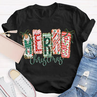 Retro Festive Holiday T-Shirt, Merry Christmas Colorful Square Font Shirt, Merry Xmas Graphic Tee, Holiday Season Family Party Outfit