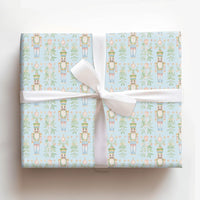 Christmas Soldier Holiday Gift Wrap, Watercolor Nutcracker Wrapping Paper, Pastel Floral Wrapping Paper, Light Blue Festive Gift Wrap Roll