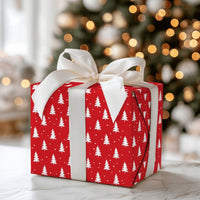 Red Snowflake Holiday Gift Wrap, Christmas Tree Wrapping Paper, Festive Red and White Wrapping Paper, Adorable Xmas Gift Wrap, Winter Gift Wrap