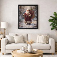 Snowy Forest Canvas Painting, Santa Claus Canvas Art, Christmas Wall Art, Vintage Santa Canvas Print, Winter Holiday Home Decor Present