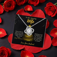 Husband to Wife Knot Necklace, Wife Love Knot Necklace, CZ Crystal Love Knot Pendant, Gold Finish Knot Jewelry, Romantic Christmas Present