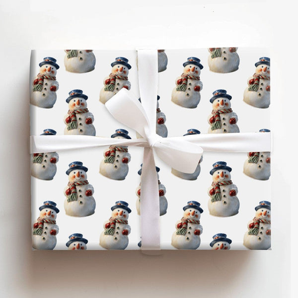 Retro Christmas Holiday Gift Wrap, Vintage Snowman Wrapping Paper, Winter Wonderland Wrapping Paper