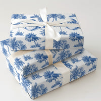 Coastal Blue Toile Christmas Gift Wrap, Tropical Santa Wrapping Paper, Beach Holiday Present Paper, Coastal Christmas Wrapping Paper Roll