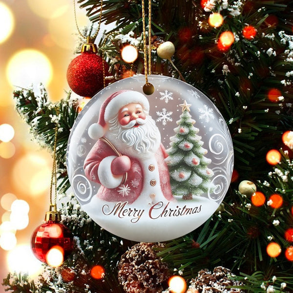 Merry Christmas Tree Ornament, Vintage Santa Claus Christmas Ornament, Ceramic Holiday Keepsake Ornament, Retro Winter Home D