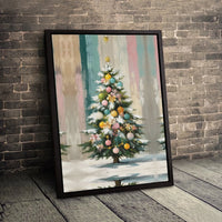 Whimsical Holiday Ornaments Print, Pastel Christmas Tree Canvas Wall Art, Festive Seasonal Digital Download, Winter Wonderland Home Decor