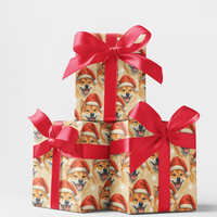 Dog Santa Hat Gift Wrap, Shiba Inu Christmas Wrapping Paper, Shiba Inu Holiday Wrapping Paper, Dog Lover Xmas Gift Wrap Roll
