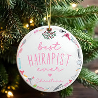 Hair Stylist Christmas Ornament, Best Hairapist Ever Ornament, Ceramic Hairdresser Ornament, Salon Tree Decor, Hairdresser Xmas Present