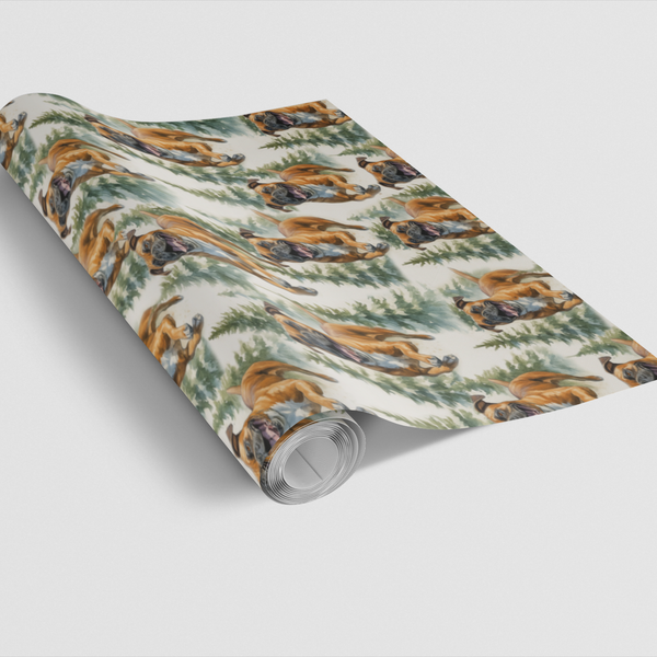 Boxer Christmas Gift Wrap, Boxer Dog Wrapping Paper, Woodland Dog Holiday Wrapping Paper, Dog Lover Xmas Gift Wrap Roll, Pet 