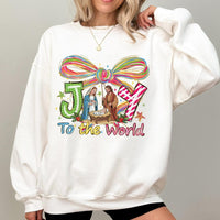 Nativity Scene Christmas Graphic Crewneck, Joy to the World Sweatshirt, Christian Holy Night Holiday Pullover, Religious Xmas Sweater