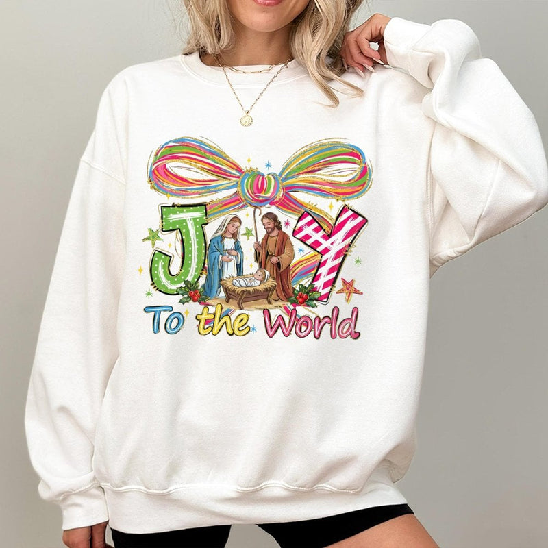 Nativity Scene Christmas Graphic Crewneck, Joy to the World Sweatshirt, Christian Holy Night Holiday Pullover, Religious Xmas Sweater