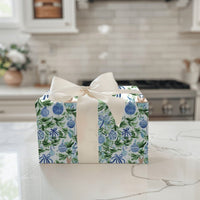 Blue Ornament Holiday Gift Wrap, Chinoiserie Bunny Christmas Wrapping Paper, Watercolor Bunny Wrapping Paper, Festive Gift Wrap Roll