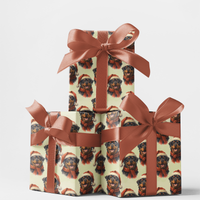 Santa Hat Dog Holiday Gift Wrap, Rottweiler Christmas Wrapping Paper, Watercolor Rottweiler Wrapping Paper, Adorable Dog Lover Xmas Gift Wrap