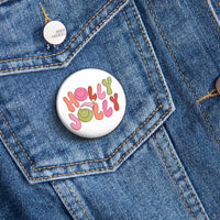 Retro Groovy Christmas Smiley Face Pinback, Holly Jolly Pin Button, Festive Holiday Badge, Adorable Xmas Pin Button, Winter Present for Her